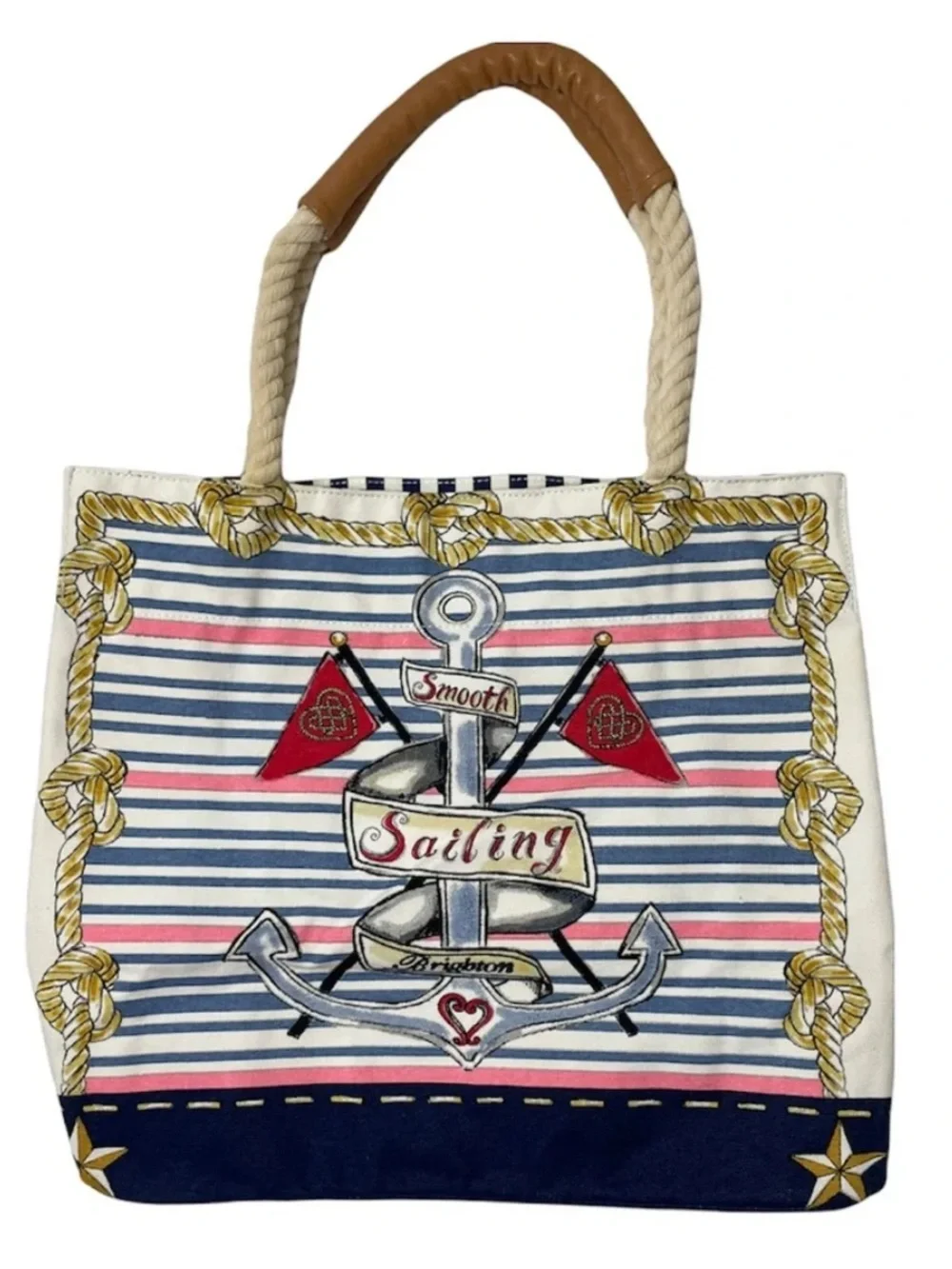 Brighton Sail Into Summer Coastal Nautical Canvas Rope Handle Tote